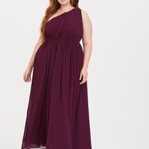 Torrid Size 24 - NWT - Special Occasion Burgundy One Shoulder Chiffon Gown